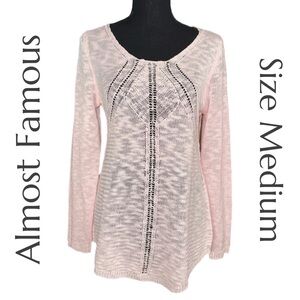 Almost Famous - Pink Open Knit Sweater - Lightweight Scoop Neck - Size Medium